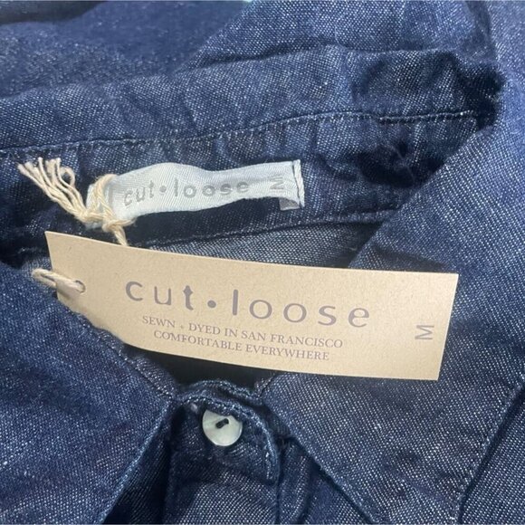 NEW Cut Loose Size Medium Top Blouse Button Down Shirt Collared Flax Boho Denim - Picture 9 of 11